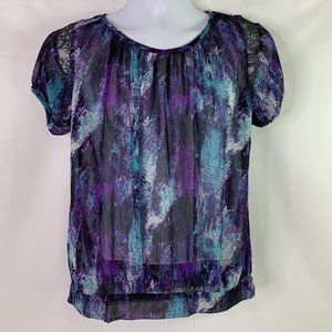 NWT Rock 47 By Wrangler Chiffon Blouse Galaxy Colored Womens Top Size Small